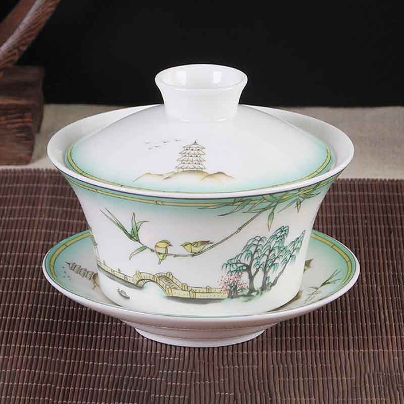 Oriarm Falangcai Porcelain Gaiwan Tea Cup, Chinese Teacup With Saucer and  Lid, Imitated Antique Color Enamels Dragon or Phoenix 