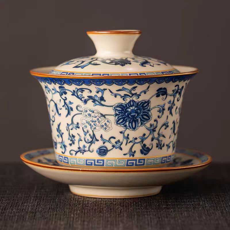 Ru Kiln Blue And White Ceramic Gaiwan-3