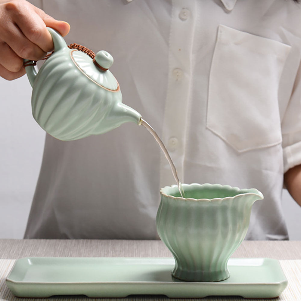 Ru Kiln Petal Shaped Ceramic Tea Pot with Strainer-5