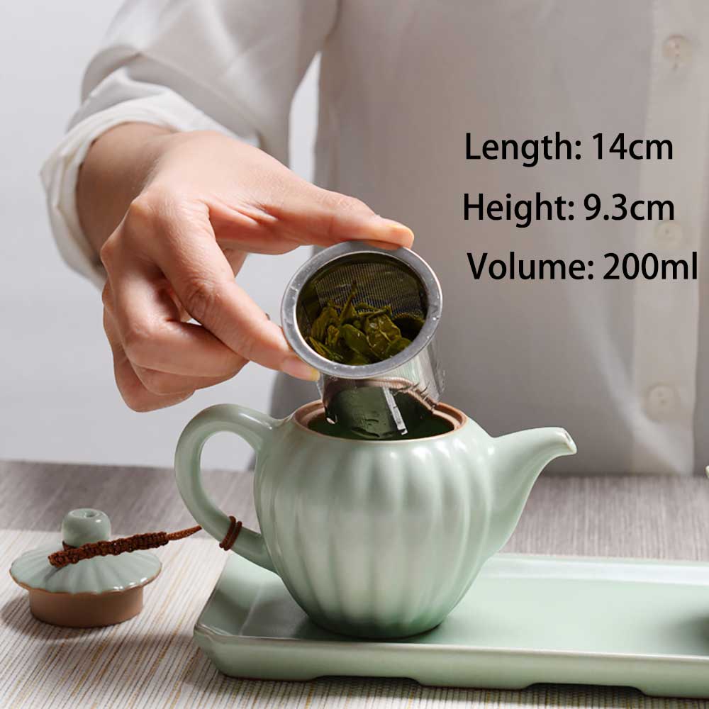 Ru Kiln Petal Shaped Ceramic Tea Pot with Strainer-2